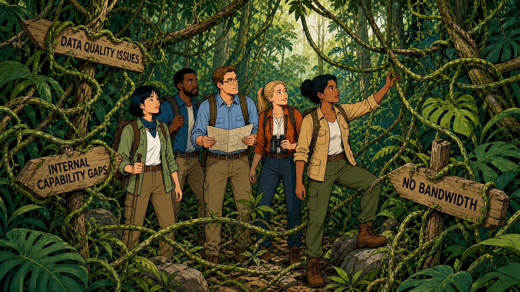 EsperPulse team navigating data, capability, and bandwidth constraints in a dense jungle